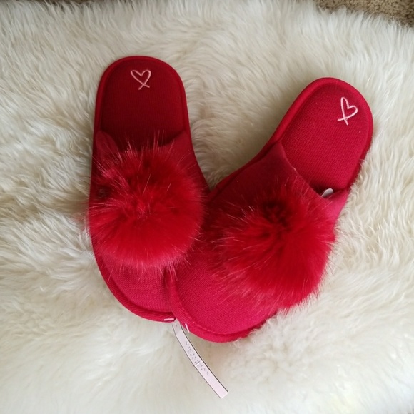 Victoria's Secret Shoes - Victoria's Secret red pom pom slippers, new